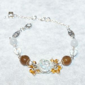 Clear glass flower bracelet with amber crystal clusters BC-25-005